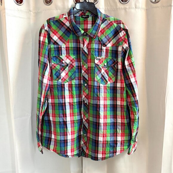 LRG Lifted Research Group Wovens Mens Shirt XL Western Plaid Pearl Snap 19093 - Picture 1 of 10